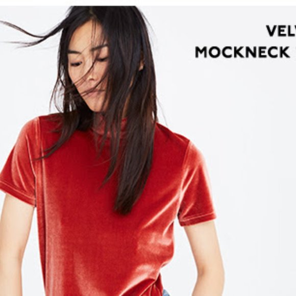Madewell Velvet Mockneck Tee — Ice Blue, M - Picture 4 of 5